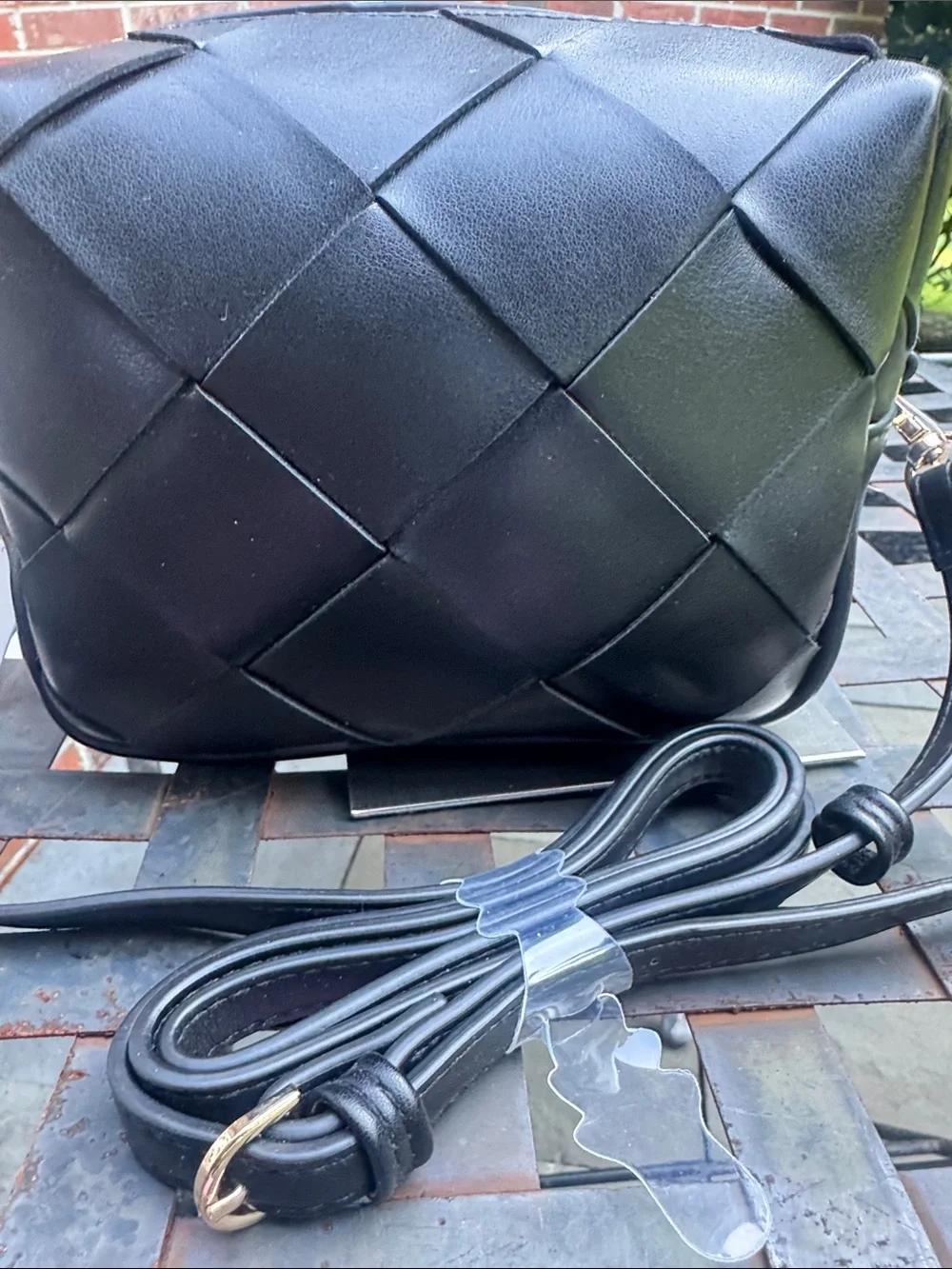 Black Woven vegan leather  Shoulder Bag - Unbranded